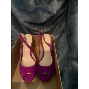 Cole Haan Suede Peep-Toe Slingback Heels – Purple, Size 9